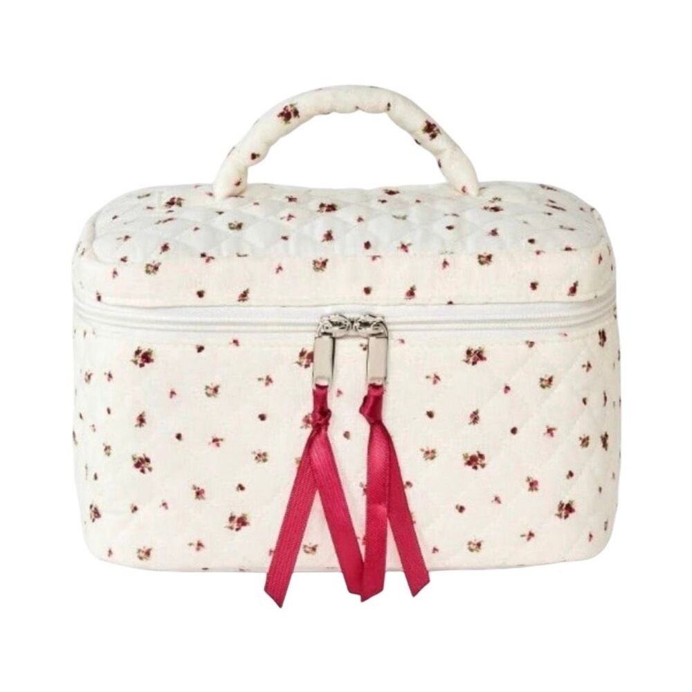 Wild Fable Vanity Top Handle Zip Around Quilted Floral / Rosebud Cosmetics Bag
